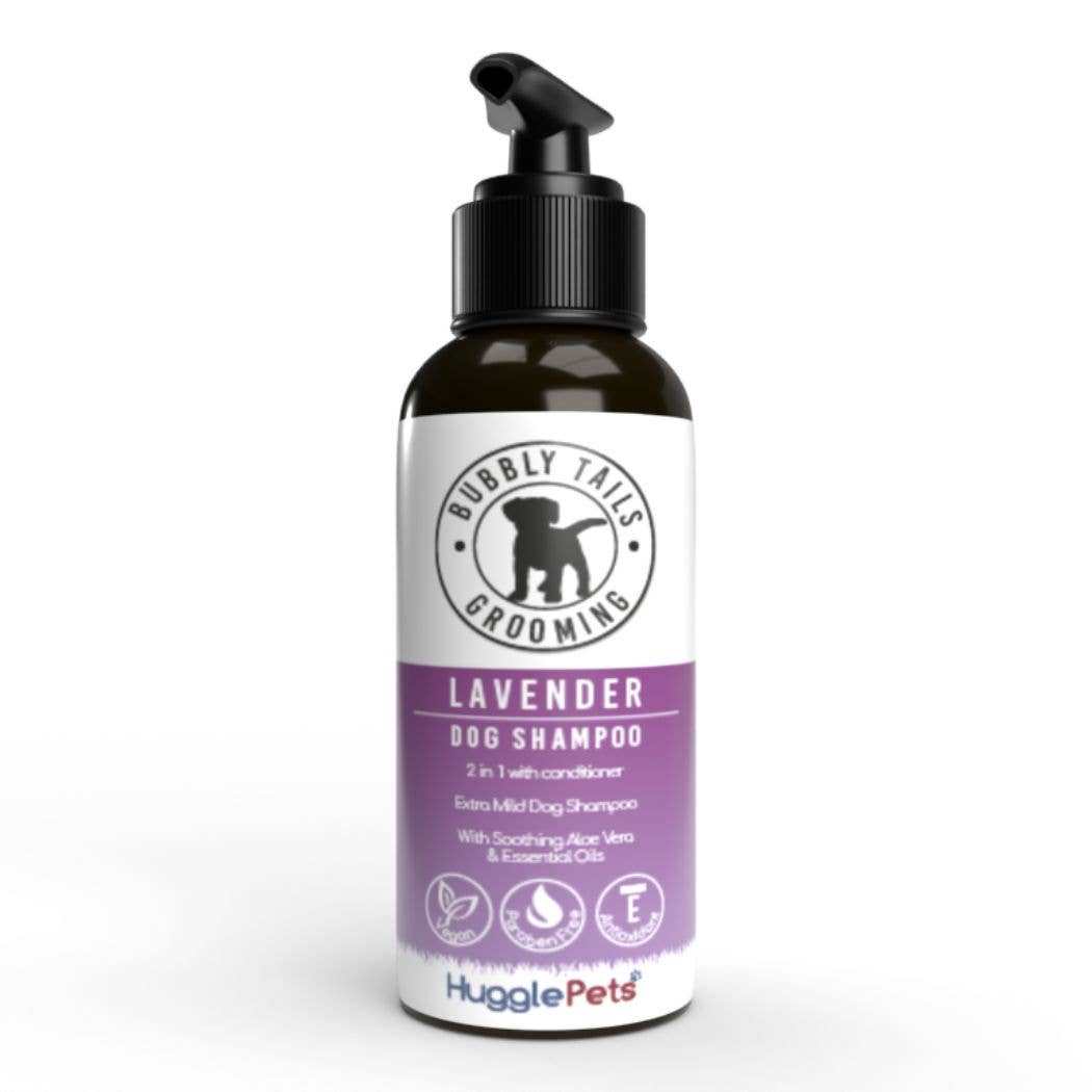 HugglePets Bubbly Tails Lavender Dog Shampoo 2-in-1 conditioner with aloe vera and essential oils for silky, healthy fur
