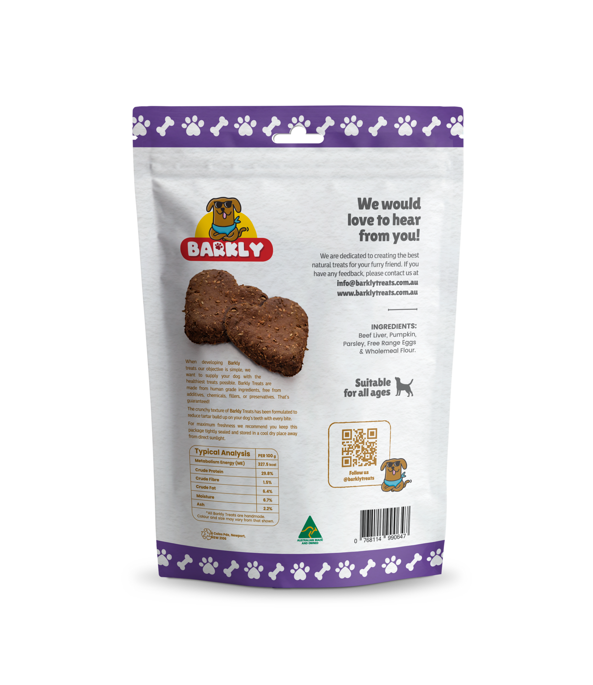 Barkly Beef Liver & Pumpkin dog treats, nutritious and crunchy.