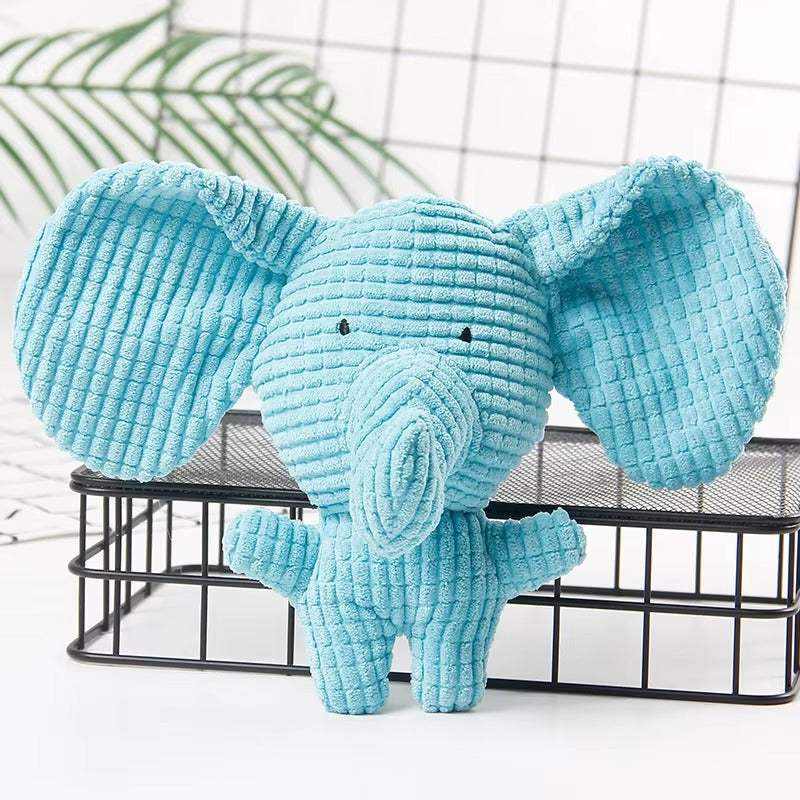Crinkle & Squeak Dog Toys plush elephant in light blue textured fabric with oversized ears and a stitched trunk