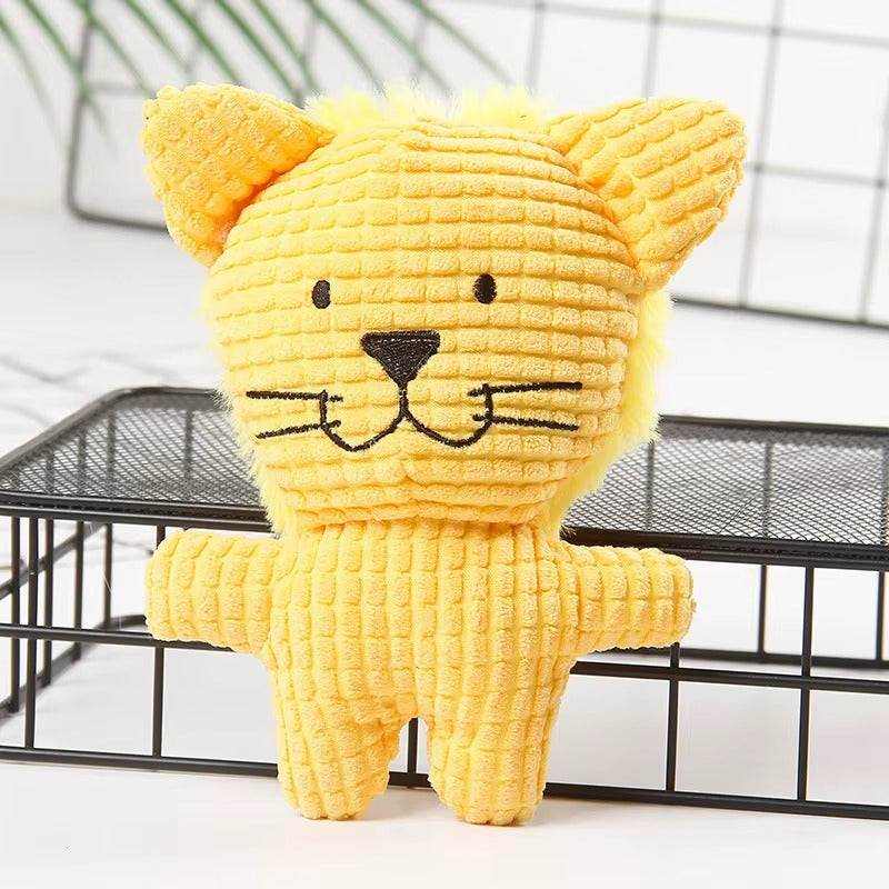 Crinkle & Squeak Dog Toys plush yellow lion with ribbed textured fabric, stitched whiskers, and a friendly face