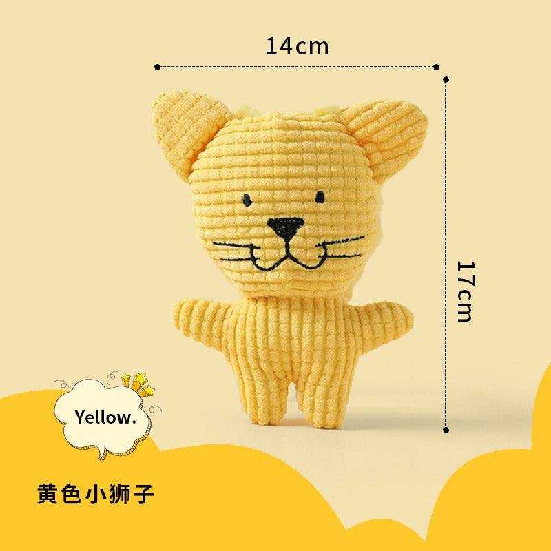 Crinkle & Squeak Dog Toys plush lion in yellow ribbed fabric, with rounded ears, embroidered face and outstretched arms