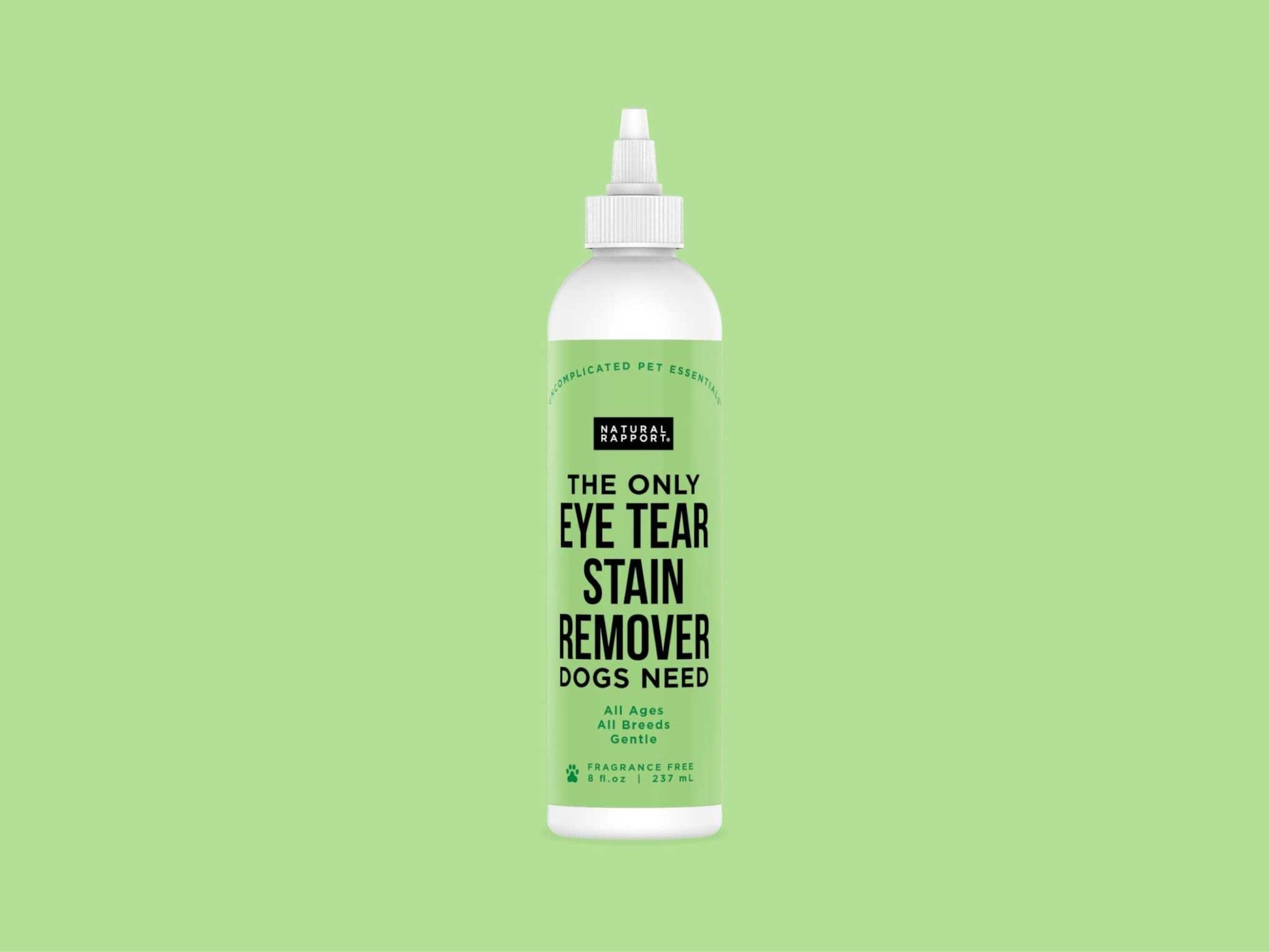 Eye Tear Stain Remover for Dogs by Natural Rapport on green background.