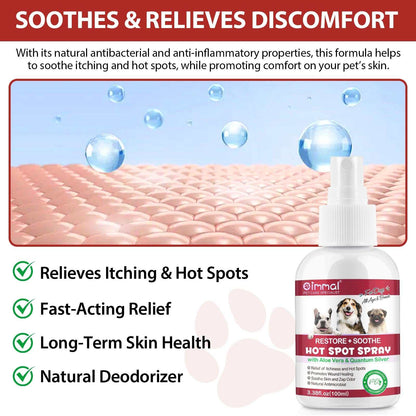 Oimmal Hot Spot Relief Spray for Dogs with Aloe Vera and Quantum Silver soothing itchy skin and hot spots