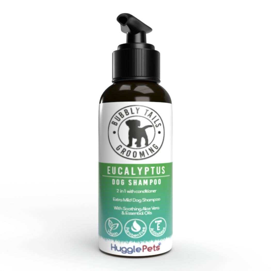 HugglePets Bubbly Tails Dog Shampoo in Eucalyptus scent, 500ml bottle with pump dispenser.