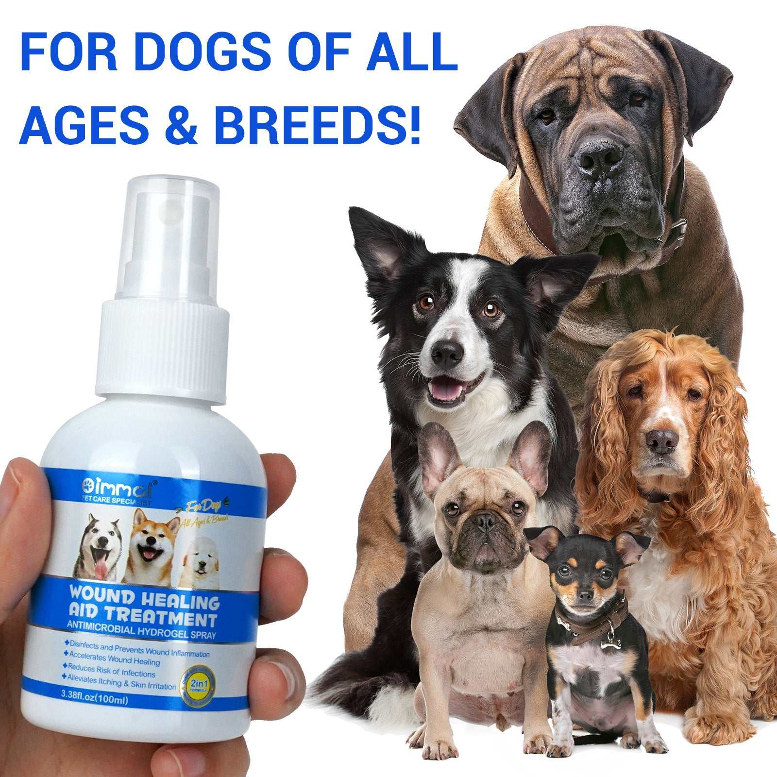 Oimmal dog wound care antimicrobial hydrogel spray for all dog breeds and ages with fast-acting healing aid