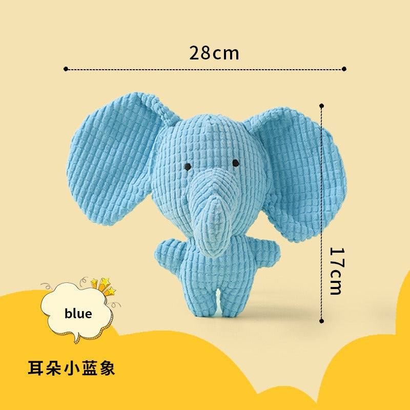 Set of colorful crinkle and squeak dog toys shaped like cow, elephant, and lion for small to medium dogs.
