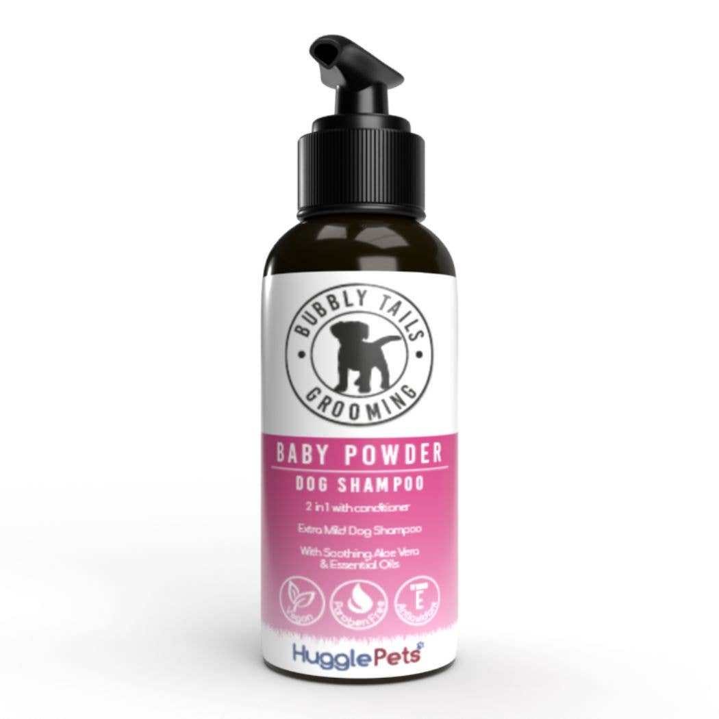 HugglePets Bubbly Tails Baby Powder Dog Shampoo 2-in-1 conditioner with aloe vera and vitamin E for soft, fresh, shiny coat