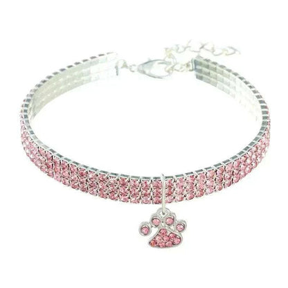 Pretty Kitty's Paw Pendant Cat Collar in pink rhinestones with a silver-tone setting and matching paw-shaped pendant
