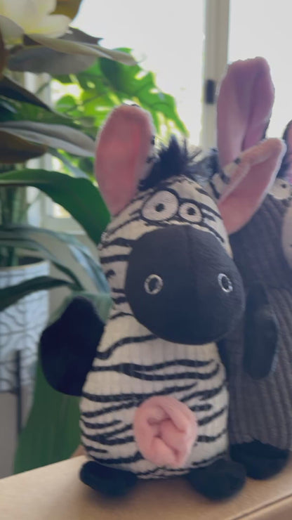 Interactive Plush with Squeaker and Crinkle Sounds - Donkey & Zebra - Small to Medium Dog Toy