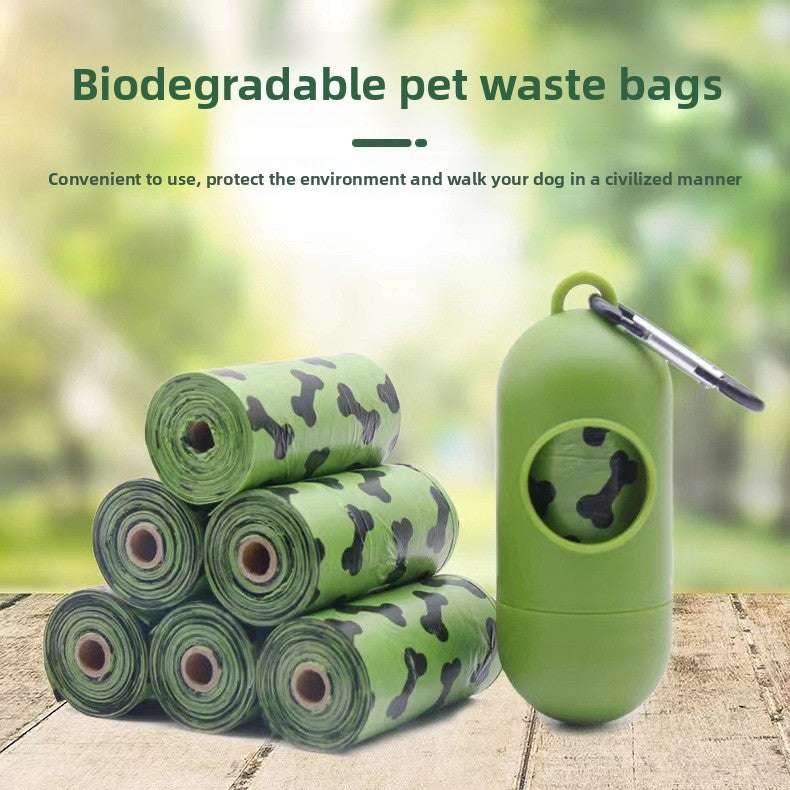 Single Rope Leash keyword appears in context for green biodegradable pet waste bags with dark bone pattern and matching dispenser