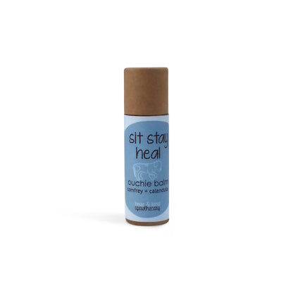 Sit Stay Heal Ouchie Balm Travel Size tube for pets, all-natural soothing relief.